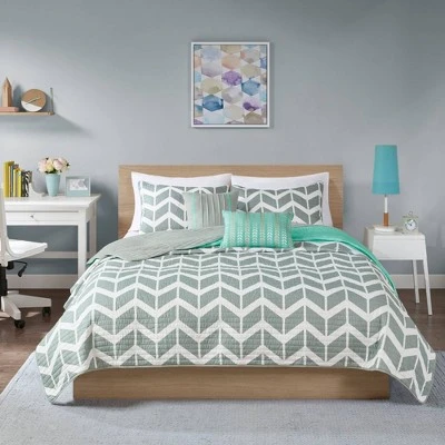 Intelligent Design Chevron Darcy Quilted Coverlet Set Multiple Piece - JLA Home Teal 4 Intelligent Design Chevron Darcy Quilted Coverlet Set Multiple Piece - JLA Home Teal - Image 2