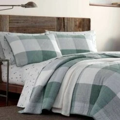 Boulder Plaid Reversible Quilt & Sham Set - Eddie Bauer Green -QUILTS Sales unnamed file 1088