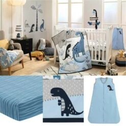 Lambs & Ivy Baby Dino Blue/White Dinosaur Nursery 6-Piece Crib Bedding Set -QUILTS Sales unnamed file 109