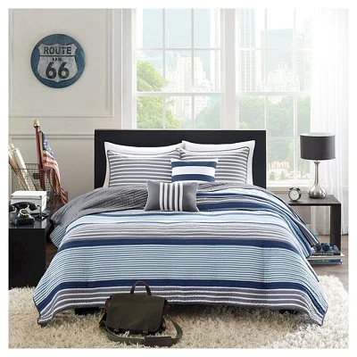 Intelligent Design Blain Quilted Coverlet Set Blue 3 Intelligent Design Blain Quilted Coverlet Set Blue