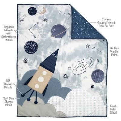 Lambs & Ivy Sky Rocket 5-Piece Blue Galaxy/Space Nursery Baby Crib Bedding Set 4 Lambs & Ivy Sky Rocket 5-Piece Blue Galaxy/Space Nursery Baby Crib Bedding Set - Image 2