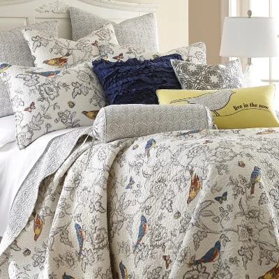 Mockingbird Toile Quilt and Pillow Sham Set - Levtex Home 3 Mockingbird Toile Quilt and Pillow Sham Set - Levtex Home