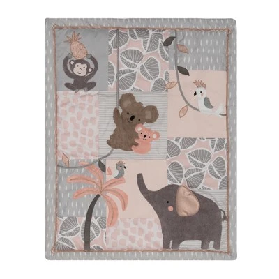 Lambs & Ivy Calypso 4-Piece Crib Bedding Set - Pink, Gray, Gold, Animals, Jungle 4 Lambs & Ivy Calypso 4-Piece Crib Bedding Set - Pink, Gray, Gold, Animals, Jungle - Image 2