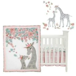 Best Quilts 2022 56 Lambs & Ivy Giraffe and a Half Pink/Gray 4-Piece Nursery Baby Crib Bedding Set