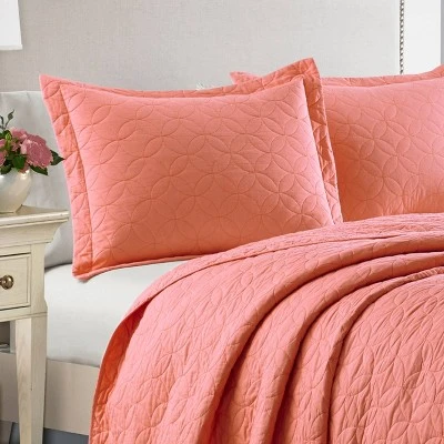 Solid Reversible Quilt Set Coral - Laura Ashley 5 Solid Reversible Quilt Set Coral - Laura Ashley - Image 3