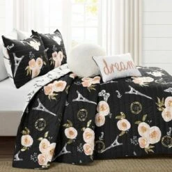 Lush Decor Vintage Paris Quilt Set - Lush Décor Black