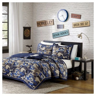 Mi Zone Liam Camouflage Print Quilted Coverlet Set - Blue 8 Mi Zone Liam Camouflage Print Quilted Coverlet Set - Blue - Image 6