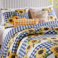 Sunflower Quilt & Sham Set Gold/Blue - Greenland Home Fashions