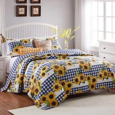 Sunflower Quilt & Sham Set Gold/Blue - Greenland Home Fashions 5 Sunflower Quilt & Sham Set Gold/Blue - Greenland Home Fashions - Image 3