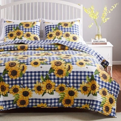 Sunflower Quilt & Sham Set Gold/Blue - Greenland Home Fashions 8 Sunflower Quilt & Sham Set Gold/Blue - Greenland Home Fashions - Image 6