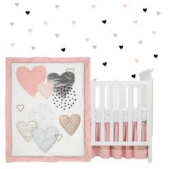 Lambs & Ivy Signature Heart to Heart 4-Piece Crib Bedding Set - Pink, Gray