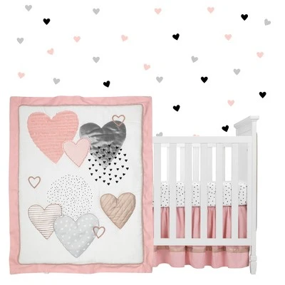 Lambs & Ivy Signature Heart to Heart 4-Piece Crib Bedding Set - Pink, Gray 3 Lambs & Ivy Signature Heart to Heart 4-Piece Crib Bedding Set - Pink, Gray