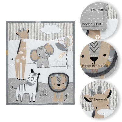 Lambs & Ivy Jungle Safari Gray/Tan/White Nursery 6-Piece Baby Crib Bedding Set 5 Lambs & Ivy Jungle Safari Gray/Tan/White Nursery 6-Piece Baby Crib Bedding Set - Image 3