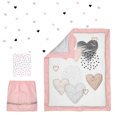 Lambs & Ivy Signature Heart to Heart 4-Piece Crib Bedding Set - Pink, Gray 9 Lambs & Ivy Signature Heart to Heart 4-Piece Crib Bedding Set - Pink, Gray - Image 7