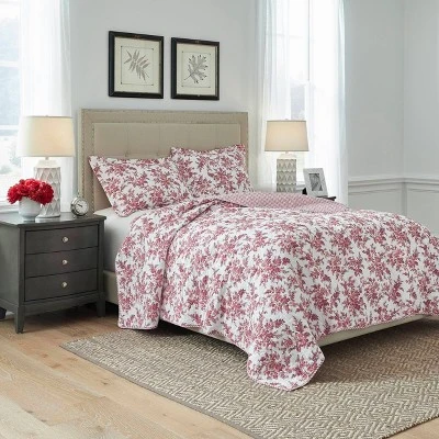 Annalise Quilt & Sham Set - Laura Ashley Coral Red 4 Annalise Quilt & Sham Set - Laura Ashley Coral Red - Image 2