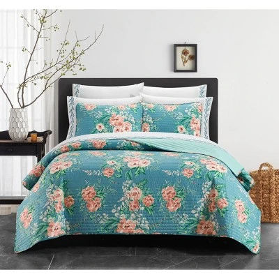 Carli Quilt Set Aqua/Coral - Chic Home Design 10 Carli Quilt Set Aqua/Coral - Chic Home Design - Image 8