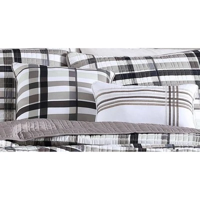 Maris Plaid 5pc Quilt Set - Geneva Home Fashion Black/gray/taupe 4 Maris Plaid 5pc Quilt Set - Geneva Home Fashion Black/gray/taupe - Image 2