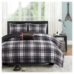 Mi Zone Shawn Plaid Quilted Coverlet Set - Black