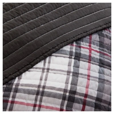 Mi Zone Shawn Plaid Quilted Coverlet Set - Black 4 Mi Zone Shawn Plaid Quilted Coverlet Set - Black - Image 2