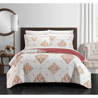 Alpine Quilt Set Coral/Gold/White - Chic Home Design 6 Alpine Quilt Set Coral/Gold/White - Chic Home Design - Image 4
