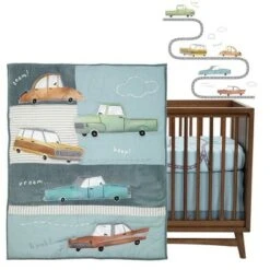 Lambs & Ivy Baby Car Tunes 4-Piece Nursery Crib Bedding Set - Blue