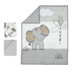 Lambs & Ivy Jungle Safari Elephant 3-Piece Mini Crib Bedding Set - Gray/White -QUILTS Sales unnamed file 241