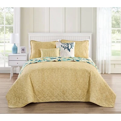 Aquatic Reversible Quilt Set Blue/Yellow - VCNY 3 Aquatic Reversible Quilt Set Blue/Yellow - VCNY