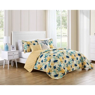 Aquatic Reversible Quilt Set Blue/Yellow - VCNY 4 Aquatic Reversible Quilt Set Blue/Yellow - VCNY - Image 2