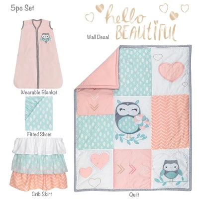 Lambs & Ivy Sweet Owl Dreams Pink Heart Nursery 5-Piece Baby Crib Bedding Set 3 Lambs & Ivy Sweet Owl Dreams Pink Heart Nursery 5-Piece Baby Crib Bedding Set
