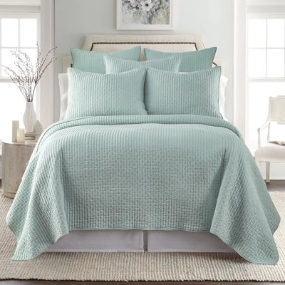 Cross Stitch Blue Haze Solid Quilt Set - Levtex Home 3 Cross Stitch Blue Haze Solid Quilt Set - Levtex Home