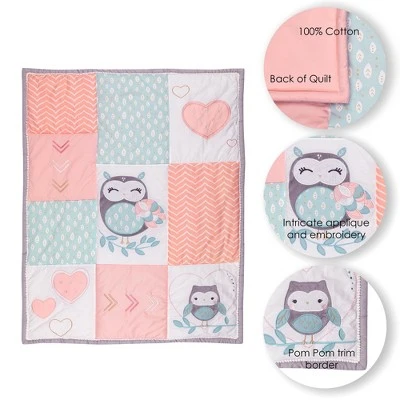 Lambs & Ivy Sweet Owl Dreams Pink Heart Nursery 5-Piece Baby Crib Bedding Set 5 Lambs & Ivy Sweet Owl Dreams Pink Heart Nursery 5-Piece Baby Crib Bedding Set - Image 3