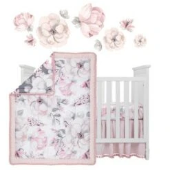 Lambs & Ivy Signature Botanical Baby Watercolor Floral 4-Piece Crib Bedding Set
