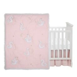Lambs & Ivy Signature Swan Princess Pink Sateen 3-Piece Baby Crib Bedding Set