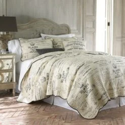 Histoire Toile Quilt Set - Twin Quilt and One Standard Sham Grey - Levtex Home