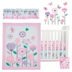 Bedtime Originals Magic Garden 6-Piece Crib Bedding Set - Pink, Purple, White