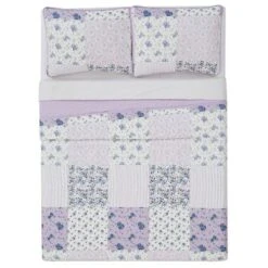 Elissa Patchwork Quilt Set Purple/White - Cannon