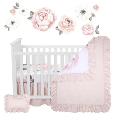 Lambs & Ivy Floral Garden Watercolor/Pink Linen 5-Piece Baby Crib Bedding Set 3 Lambs & Ivy Floral Garden Watercolor/Pink Linen 5-Piece Baby Crib Bedding Set