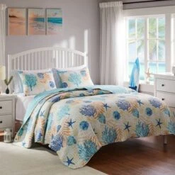 Montego Quilt & Sham Set Aqua Blue - Greenland Home Fashions -QUILTS Sales unnamed file 2822