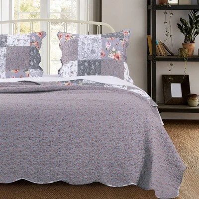 Giulia Quilt & Sham Set Gray/White - Greenland Home Fashions 3 Giulia Quilt & Sham Set Gray/White - Greenland Home Fashions