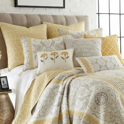 St. Claire Quilt Set Grey, Gold - Levtex Home 3 St. Claire Quilt Set Grey, Gold - Levtex Home