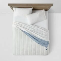 Reversible Matelassé Stitched Stripe Quilt - Threshold™ Off-white/khaki -QUILTS Sales unnamed file 304