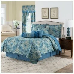 Blue Damask Reversible Moonlit Shadows Quilt Set - Waverly® -QUILTS Sales unnamed file 3161