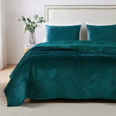 Riviera Velvet Quilt & Sham Set - Greenland Home Fashions Teal 6 Riviera Velvet Quilt & Sham Set - Greenland Home Fashions Teal - Image 4