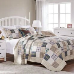 Oxford Quilt & Sham Set Beige/Blue - Greenland Home Fashions -QUILTS Sales unnamed file 3173