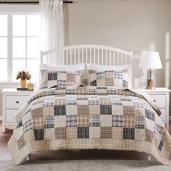 Oxford Quilt & Sham Set Beige/Blue - Greenland Home Fashions -QUILTS Sales unnamed file 3174