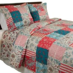 Hastings Home Twin Mallory Quilt Set - Red/Blue, 2 Pieces -QUILTS Sales unnamed file 3253