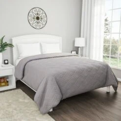 Gray Quilt Coverlet- For Twin Size Beds-Basket Weave Quilted Pattern-Soft & Lightweight Bedding for All Seasons by Hastings Home -QUILTS Sales unnamed file 3255