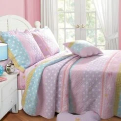 Greenland Home Fashions Greenland Home Fashion Polka Dot Stripe Quilt & Sham Set 3-Piece, Multicolor - Twin