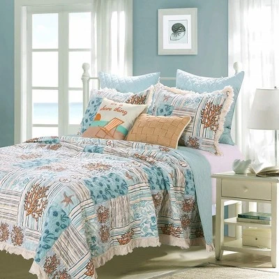 Greenland Home Fashions Greenland Home Fashion Key West 2-Piece Quilt Set with Shams, Seafoam - Twin 4 Greenland Home Fashions Greenland Home Fashion Key West 2-Piece Quilt Set with Shams, Seafoam - Twin - Image 2