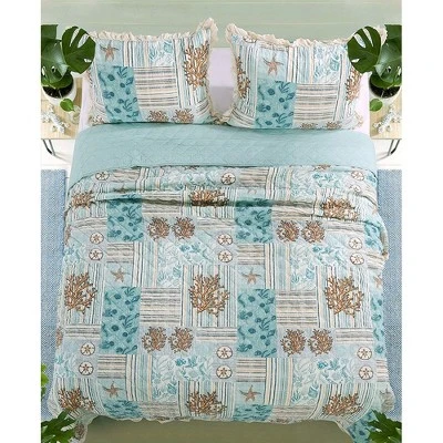 Greenland Home Fashions Greenland Home Fashion Key West 2-Piece Quilt Set with Shams, Seafoam - Twin 5 Greenland Home Fashions Greenland Home Fashion Key West 2-Piece Quilt Set with Shams, Seafoam - Twin - Image 3